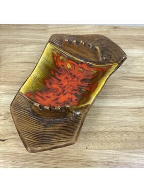 Vintage Mid-Century CALIF USA Glazed Ceramic Pottery Drip Glaze Ashtray 10.5”